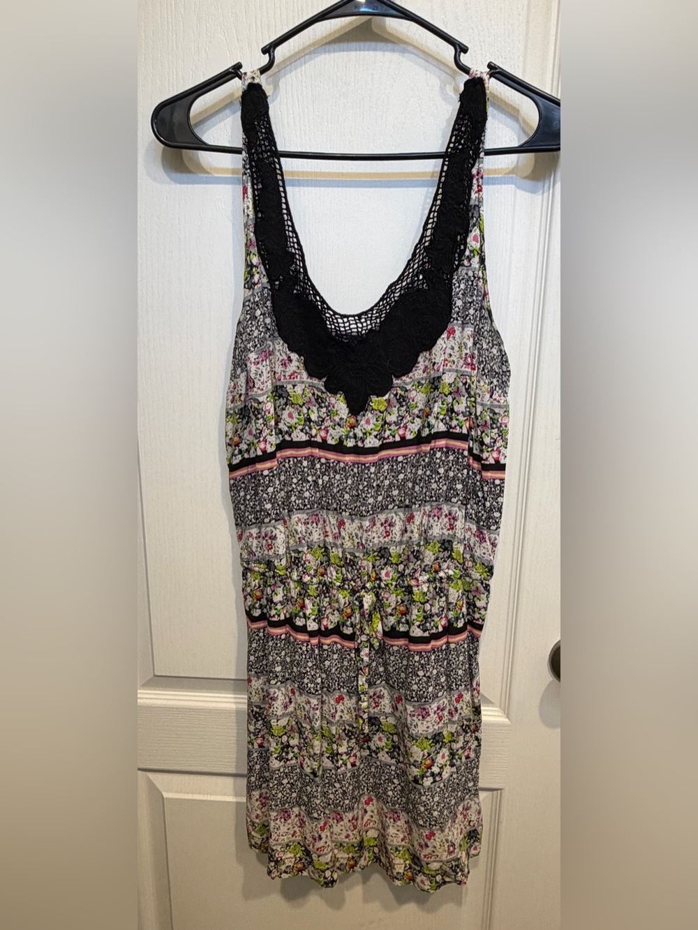 Forever 21 Black Floral Mini Dress with Pink and Green Accents